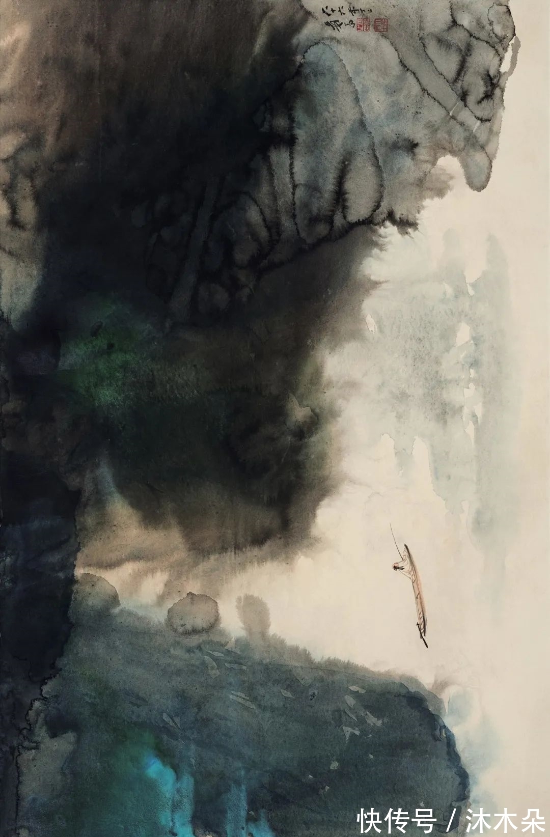 泼墨!辟混沌手——张大千泼彩捭阖巨作《幽涧闲钓图》《春江帆影》赏析