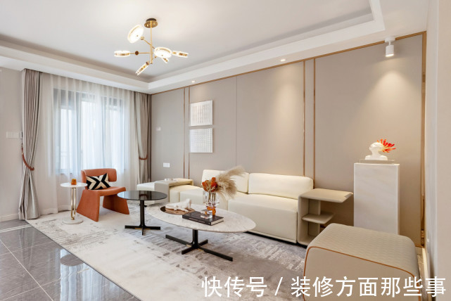 墙面镜|133平轻奢风三居室,橘色的趣味让原本精致的空间更添艺术气息