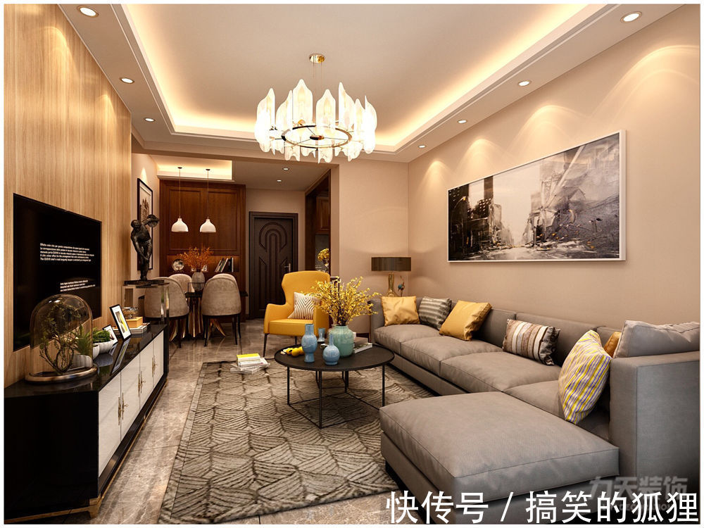 天津力天装饰|客厅装修效果图，沙发墙除了挂画，还能这么布置，超美超惊艳