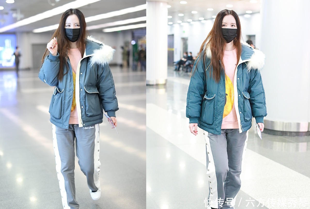 粉红|张萌成穿衣榜样,粉红格纹大衣清新甜美,蓝灰色派克大衣保暖帅气