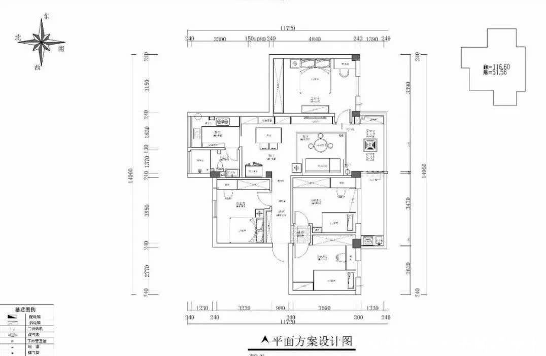 厨房|116㎡三房变四房，厨房+餐厅仅占14㎡，卡座与电视柜连一起