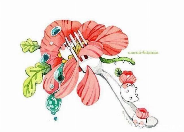 插画$哇马克笔画出水彩般效果,装饰感太强了,简单又漂亮,收藏