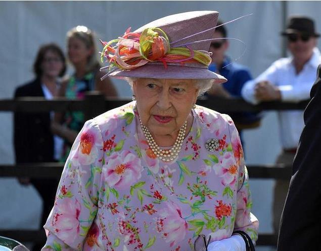 蓝色|伊丽莎白又开始打扮了!蓝色印花裙涂着大红唇营业,这是95岁吗?