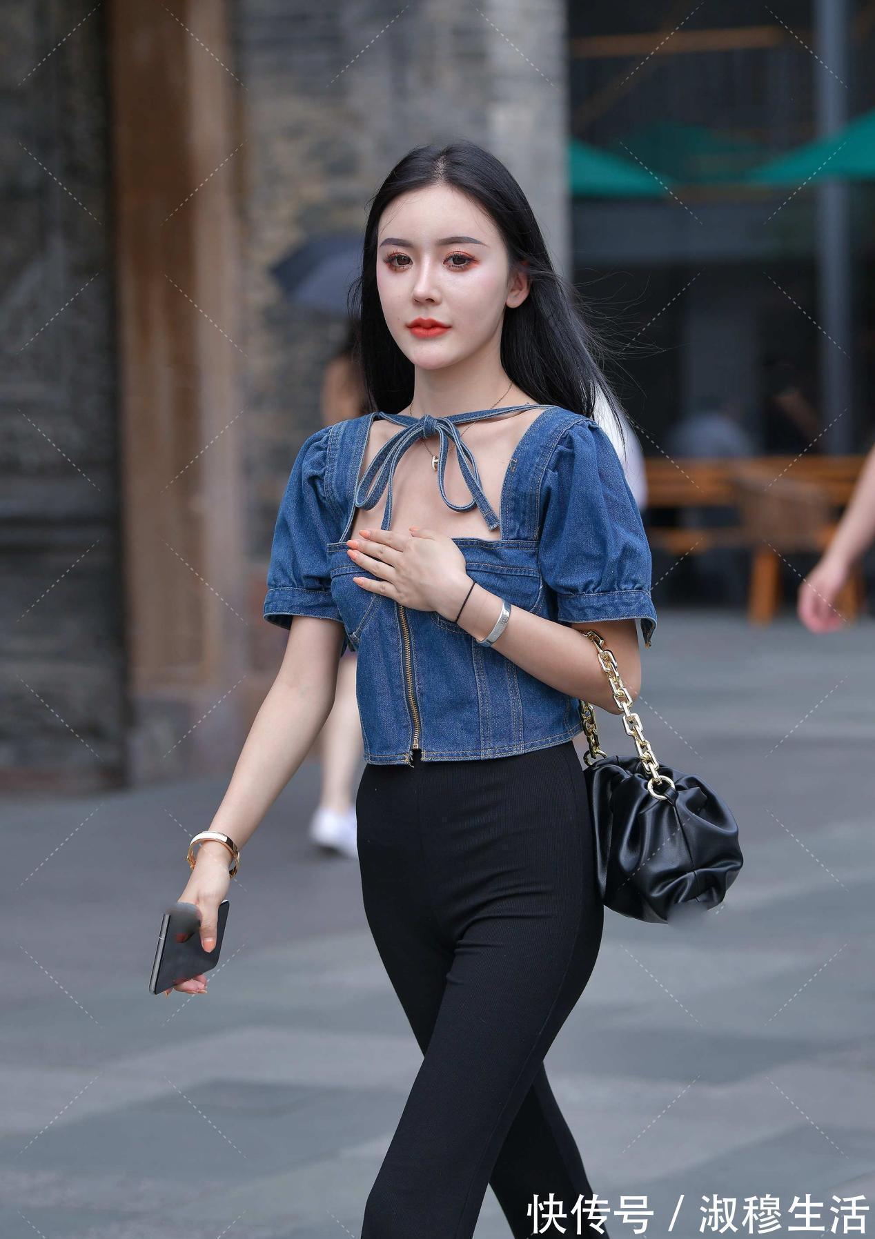 上衣|短款牛仔上衣,领口蝴蝶结装饰,更显公主气息,仙气十足