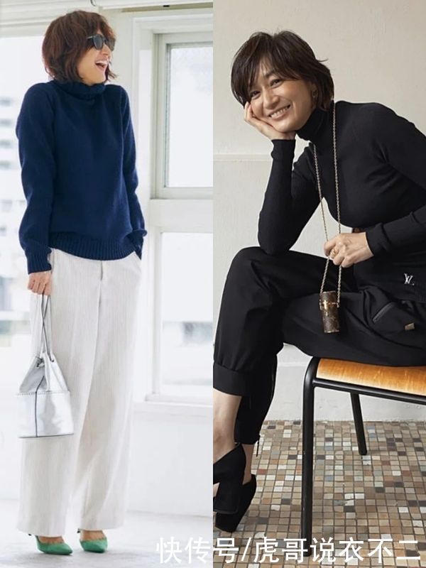 时髦不如简约，瞧51岁“日本大妈”的毛衣搭配，优雅高级不显老