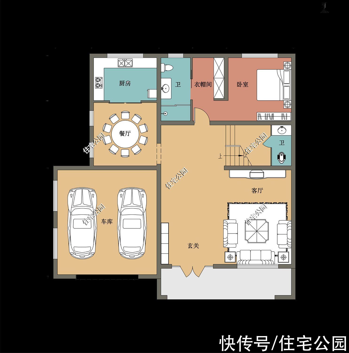别墅|13×12米农村二层别墅,有车库有阳台,照图建房准没错