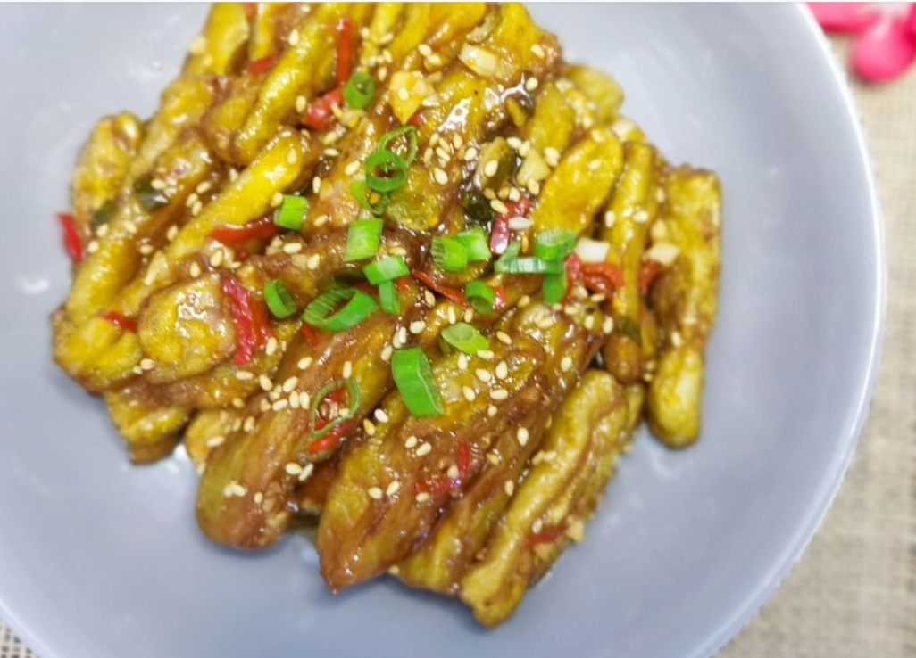 糖醋茄子好吃,2次放醋是关键,出锅喷儿香,真解馋