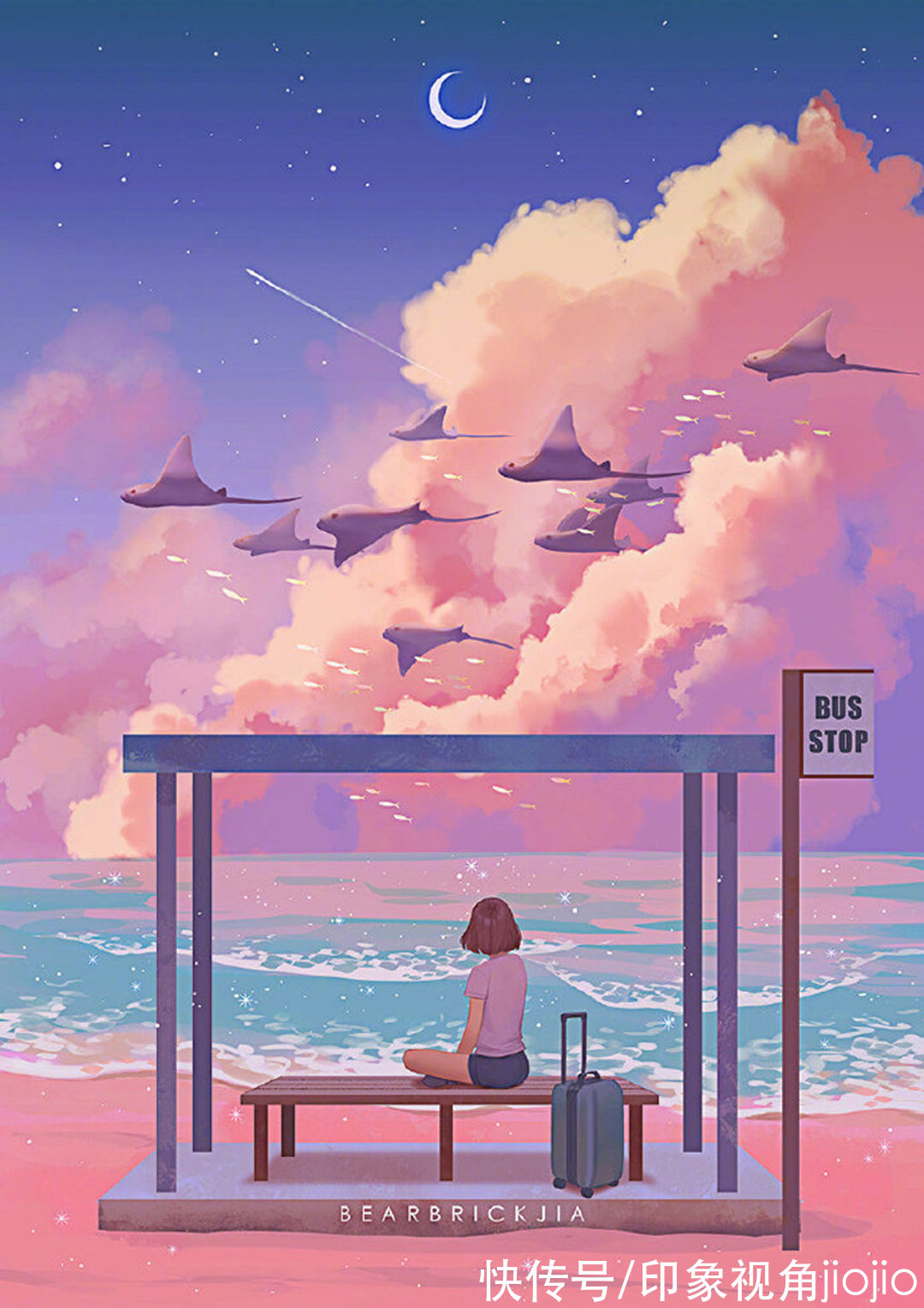 超现实主义|如星辰大海般的梦幻少女插画，高光亮眼的配色太绝了