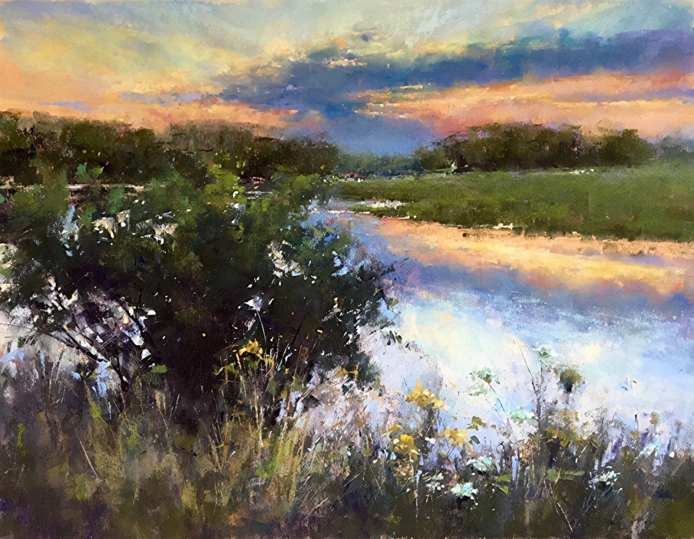 美国#美国艺术家阿奎尔柔和的风景油画,画里充满了阳光温馨美好