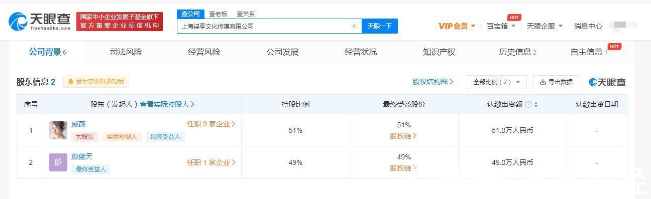 天眼查|戚薇在上海成立新传媒公司，经营范围含体育赛事策划