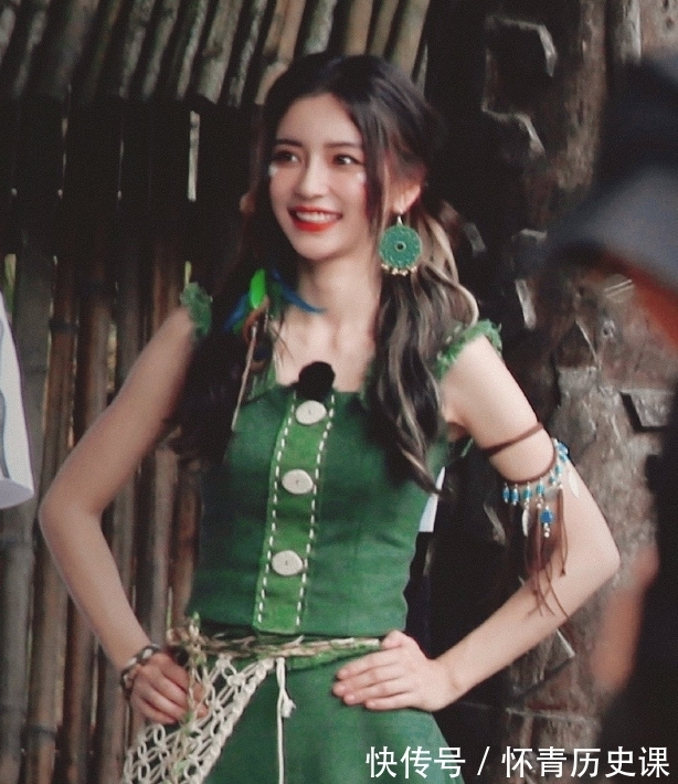 部落|angelababy《跑男》新路透,部落公主造型超清新,這是綠色少女吧