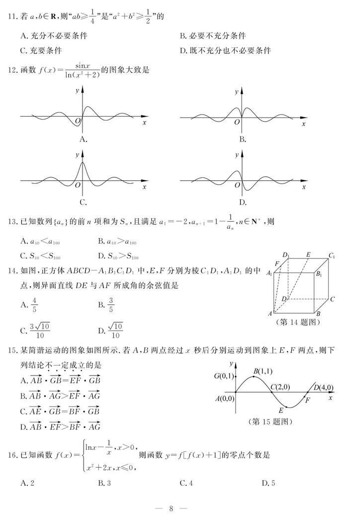 2021年1月浙江普通高中学考试题和参考答案