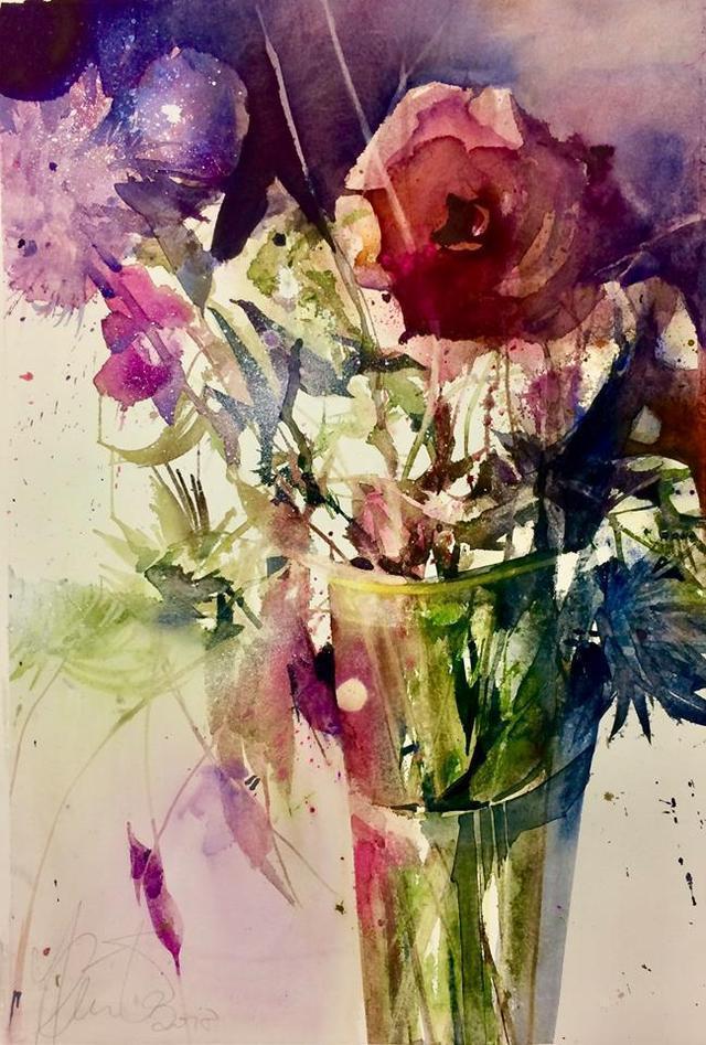 Elke&水彩画家Elke笔下的花花世界浓墨重彩之中隐去了繁花的具象(一)