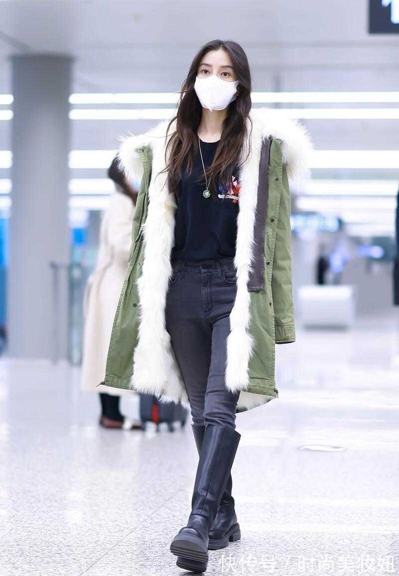 长靴 Angelababy也太瘦了吧!穿紧身牛仔裤满是皱褶,长靴也塞不满