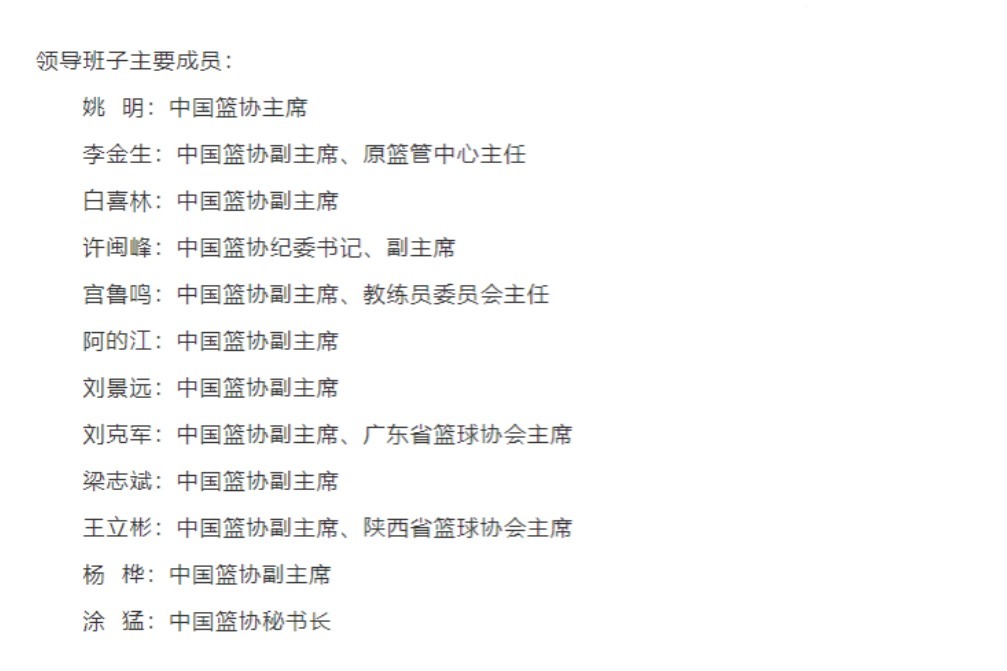 领导班子|中国篮协新领导班子出炉!姚明职位没变,巩晓彬和王治郅没入选