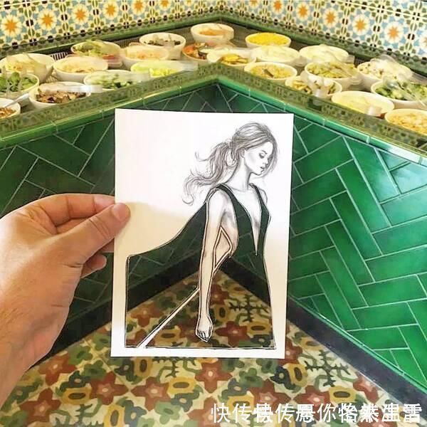 惊艳&这才是灵魂插画师!手绘图只画一半也惊艳,这衣服效果比高定还美