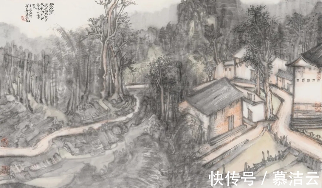 中国艺术$贺喜水墨山水画,以传统的笔墨现代的构成,奏出超脱尘世间的梵音