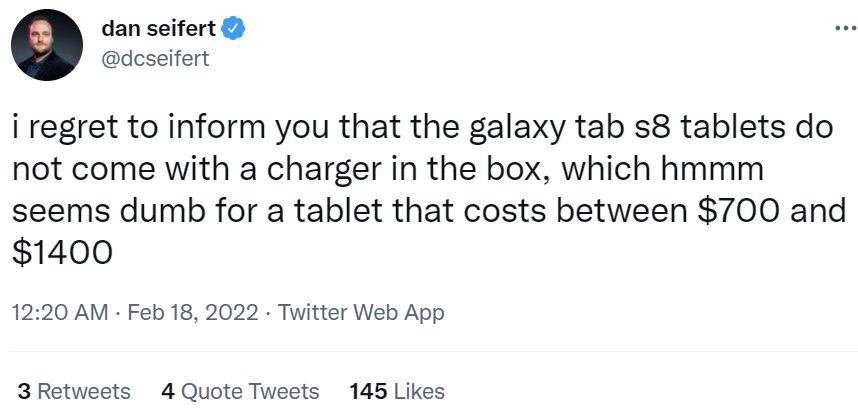 充电器|安卓旗舰平板三星 Galaxy Tab S8 系列没有配备充电器