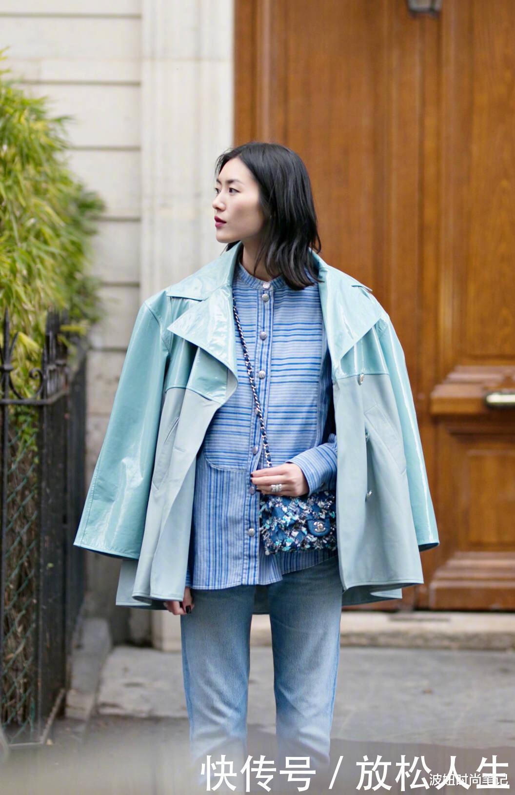 内长|刘雯要把皮衣穿火了,“内长外短”显瘦又显高,叠穿造型真保暖
