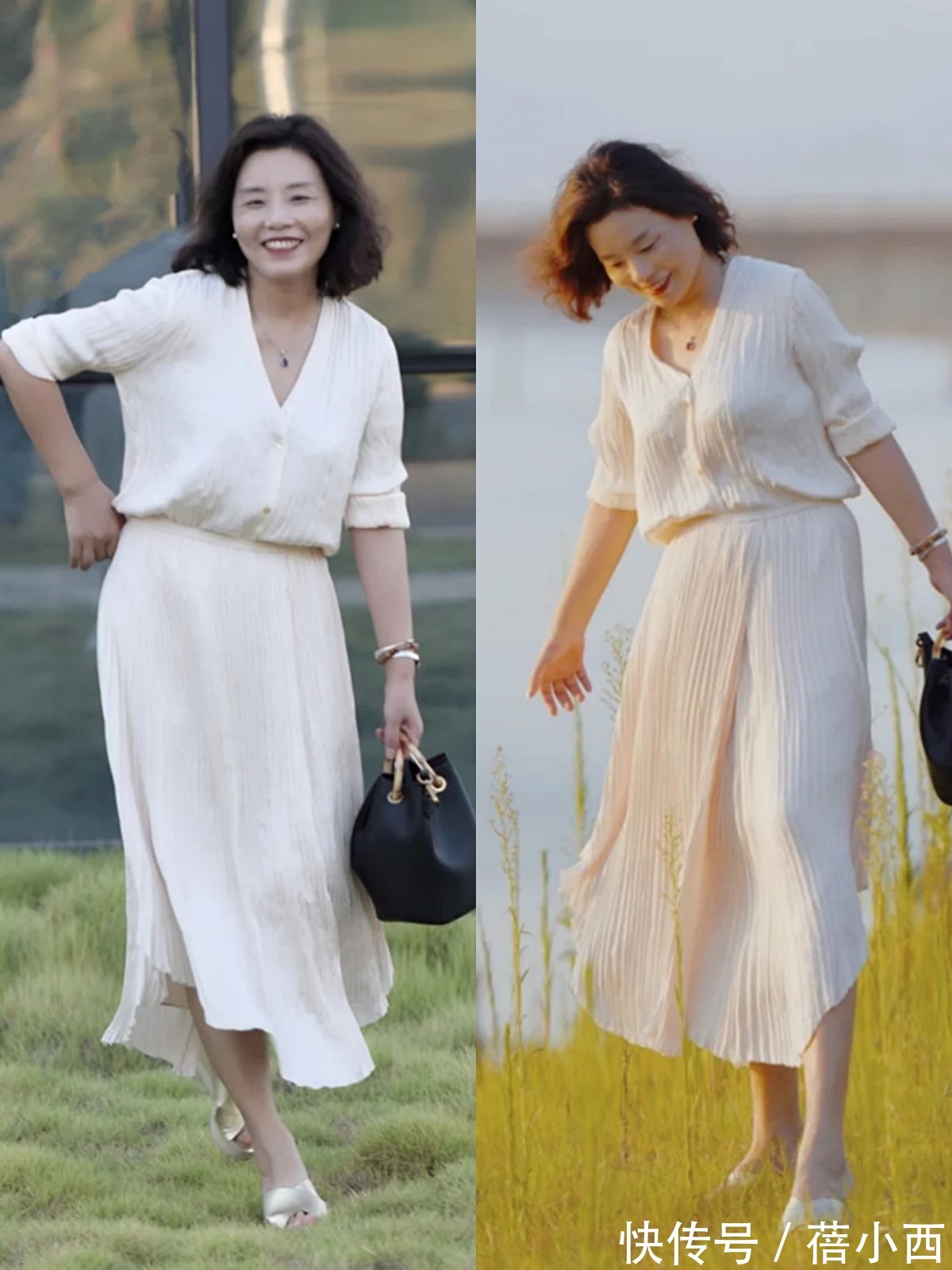 连衣裙|女人过了45岁，会穿搭比长相重要，建议学这位博主给搭配做减法
