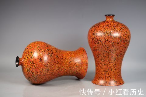 犀皮#清、精品漆器，犀皮漆梅瓶一对