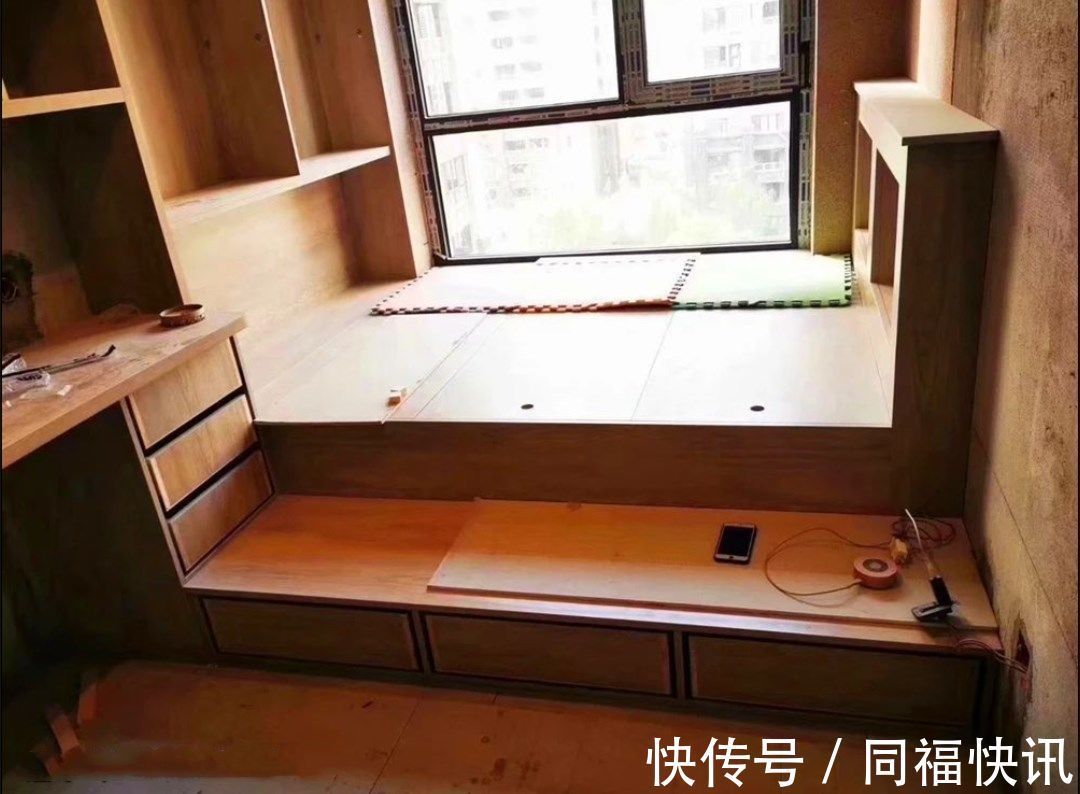 地台床|晒晒我家木工现场打的柜子，比定制柜子省了一半钱，还更精致实用