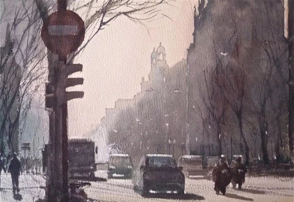 美术学院#Charles Villeneuve 的超美的城市风情水彩！