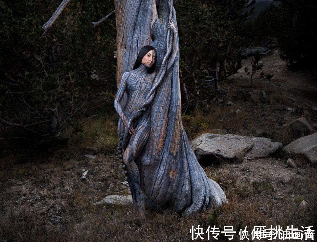 母女!这对母女人体彩绘搭档,又出新作品,这次她们把人都变成了树木