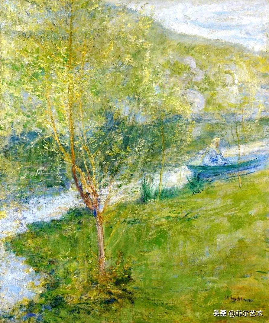 油画&这幅油画作品有着独特精致的构图,以及柔美优雅并带有诗意的风景