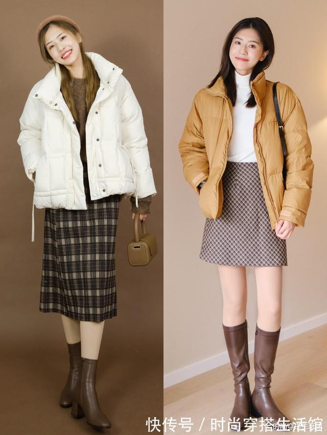 保暖|羽绒服下面尽量少穿裤子,今年更流行这样穿,时髦保暖又显瘦,美