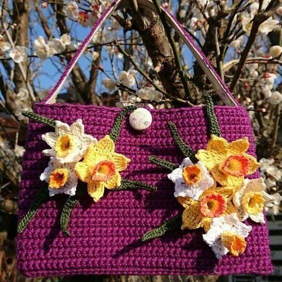 小花片 55款超美的钩花包包,只要会钩不同的花,拼缝在一起,就能做出