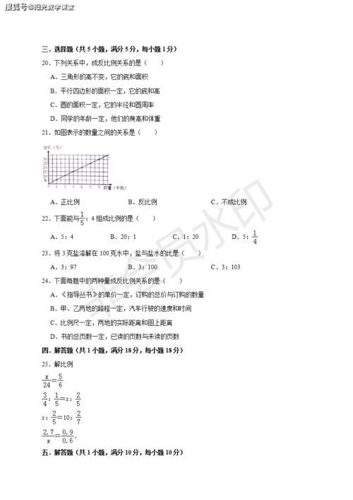 人教版六年级下册数学《比例》单元测试卷，附答案解析