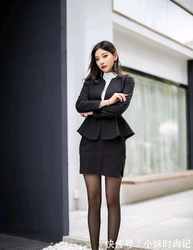 职业套装 黑色职业套装搭配黑色丝袜高跟鞋绽放职业女性魅力,做优雅女人。