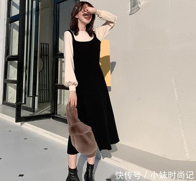 “黑色长裙+黑色靴”, 是春天很流行的搭配组合, 显瘦又洋气!