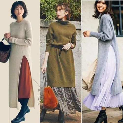  今冬火了一条裙子叫“针织连衣裙”，温柔知性，配大衣棉服穿很美