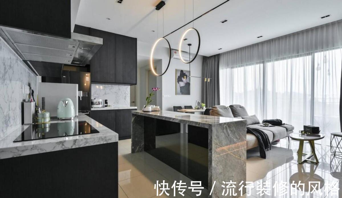 大宅|111㎡用黑白灰装出大宅范,岩板和灯带的碰撞,不小心溢出高级感
