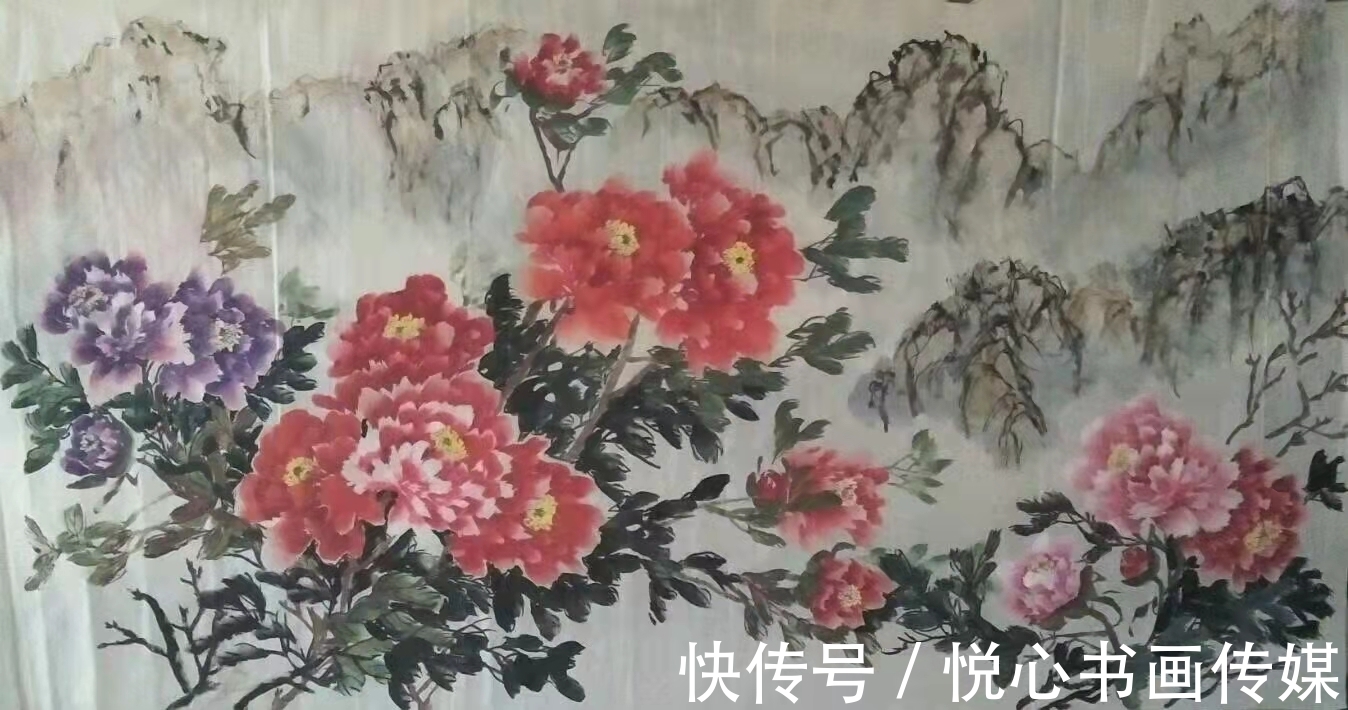 牡丹$构图大气，富贵天成，当代著名画家韩荣国画作品欣赏