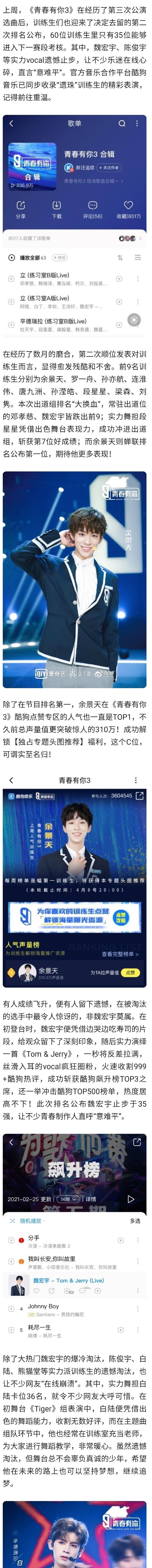 《青春有你3》黑马魏宏宇淘汰，曾用一首歌挤进酷狗Top500榜单