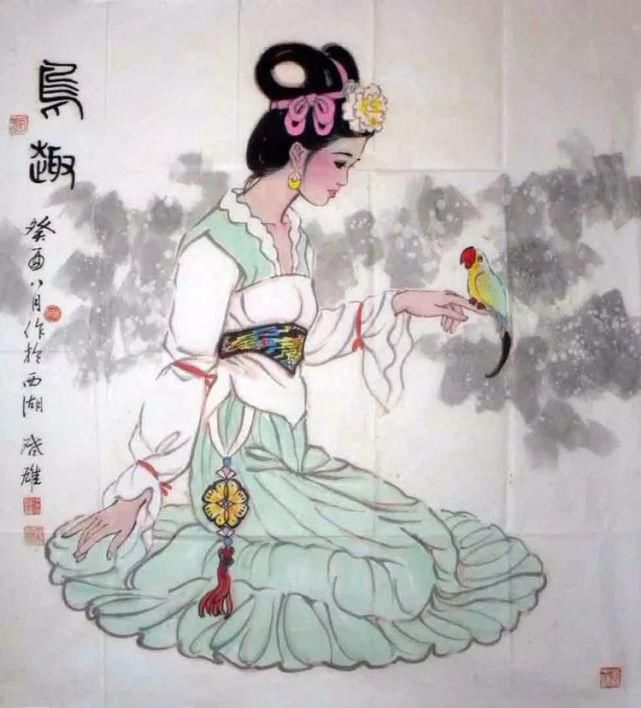 他的笔下的美人，清新美好~