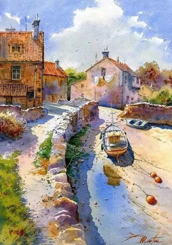 水色|西班牙艺术家的水彩风景画水色交融、生动自然,太迷人了