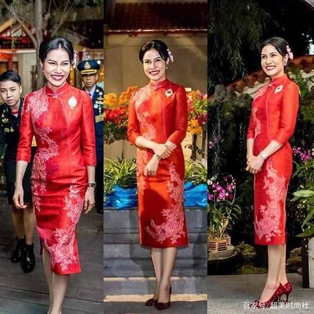 终于|诗妮娜终于和苏提达正面杠上！学她穿中式红色旗袍，笑得老态尽显