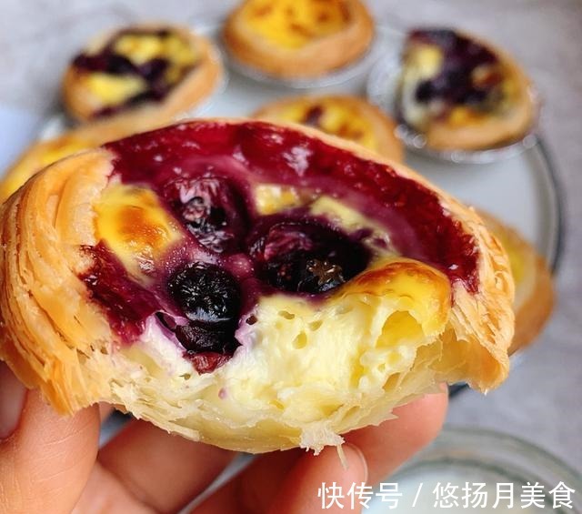 好吃|奶香味的蓝莓蛋挞，好吃到停不下来，孩子很喜欢吃！
