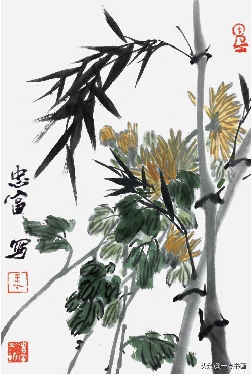 花蕊$从花头到叶子，学画一幅完整的写意菊花