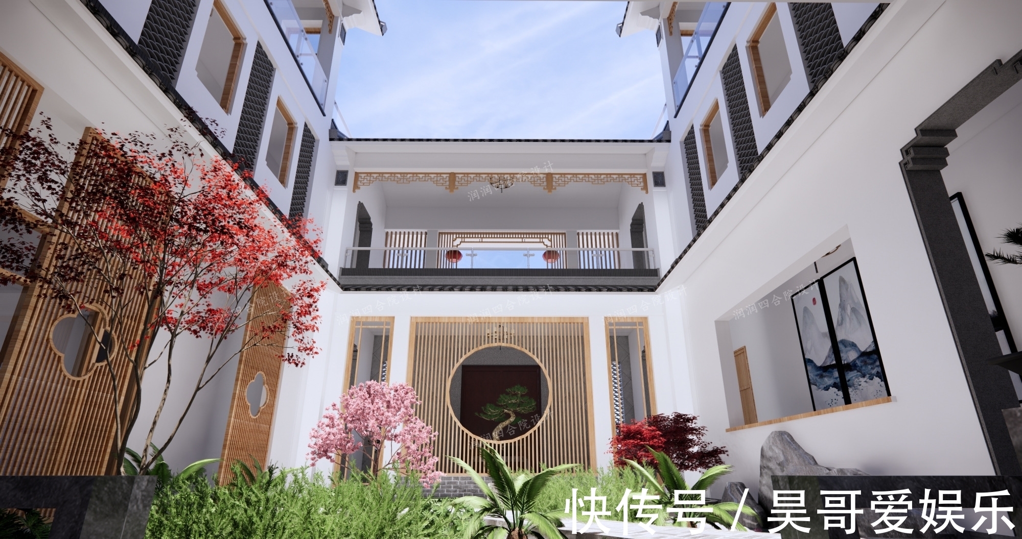庭院|广东清远三层带地下室家族大宅现代四合院民宿28×20