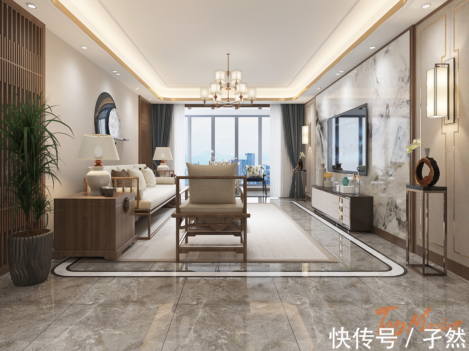 中式风格|【鲁班装饰】时代俊园160㎡新中式风格，古香古色。