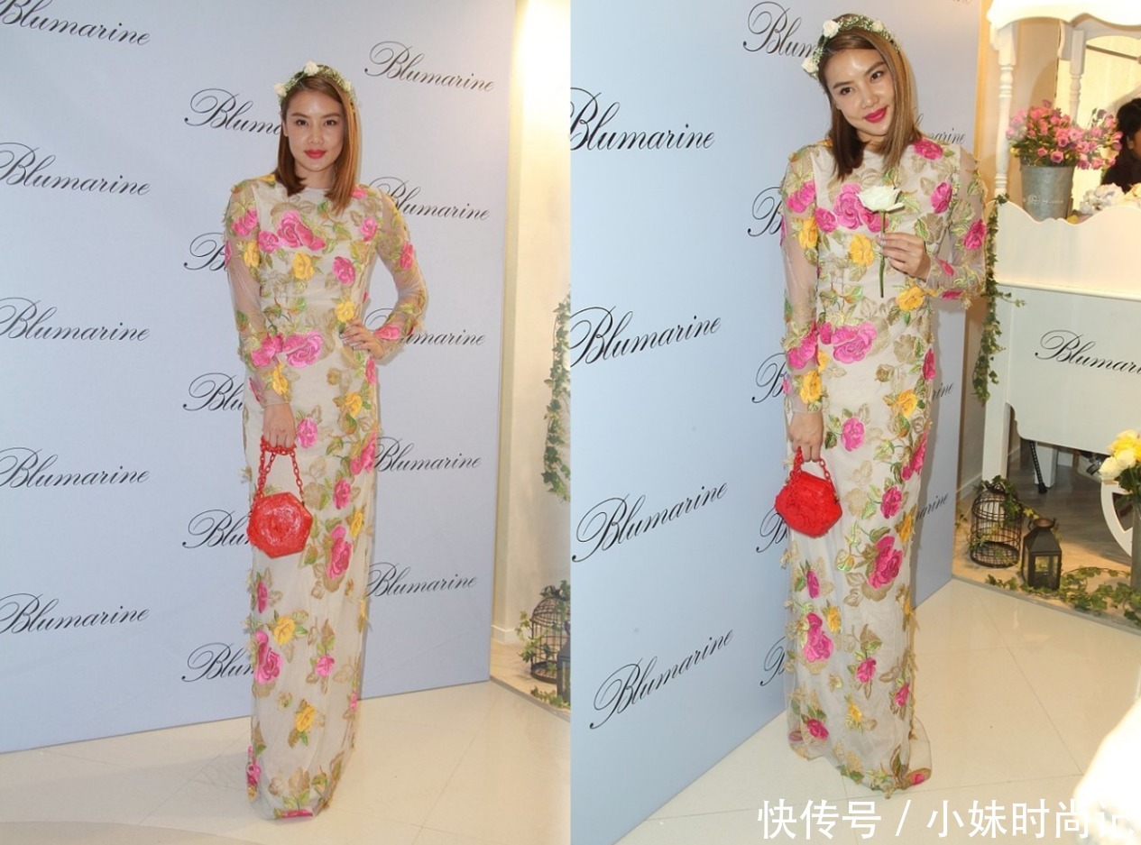 老土|乐基儿虽然肩膀挺宽,但身材曲线还挺迷人的,穿印花裙真有女人味