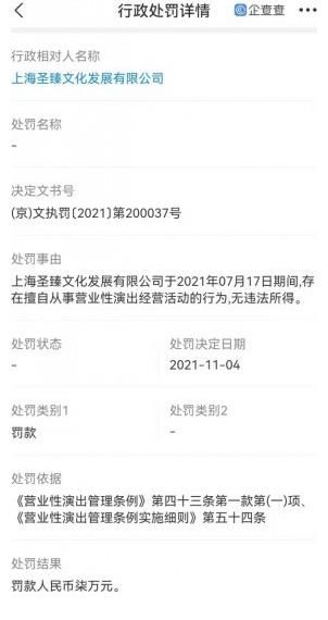 娛樂新瓜！“蔡某某”北京站未經(jīng)許可擅自開場被罰！
