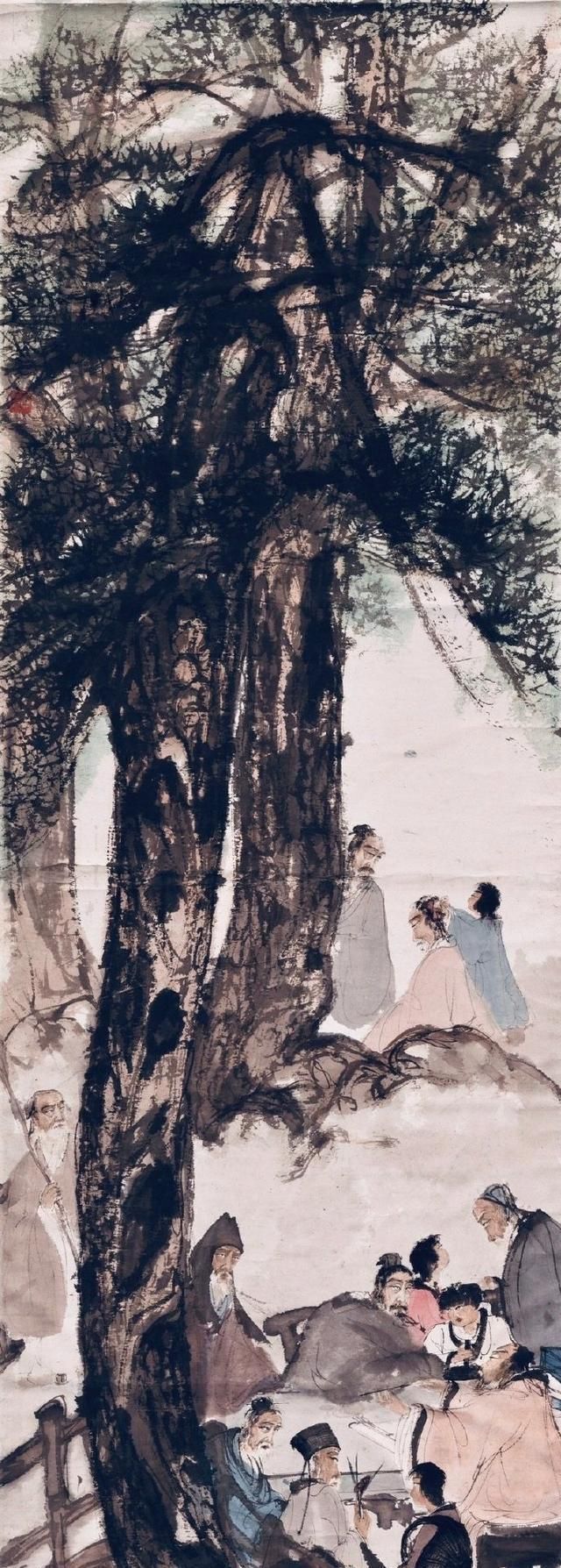 九老图!傅抱石这幅《九老图》意境太高,完胜了范曾的仿古人物画