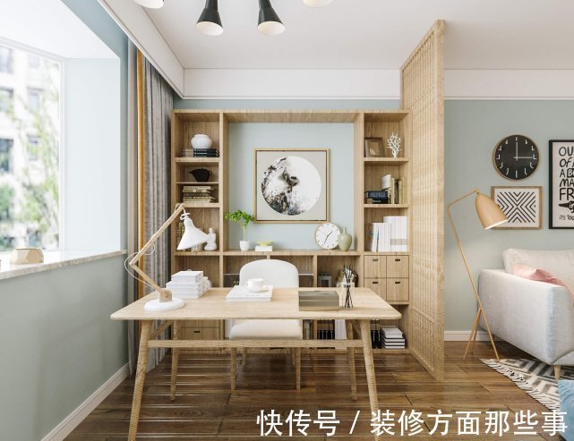 阳台上|110平清新北欧风二居室阳台上半开式式书房,增加客厅采光