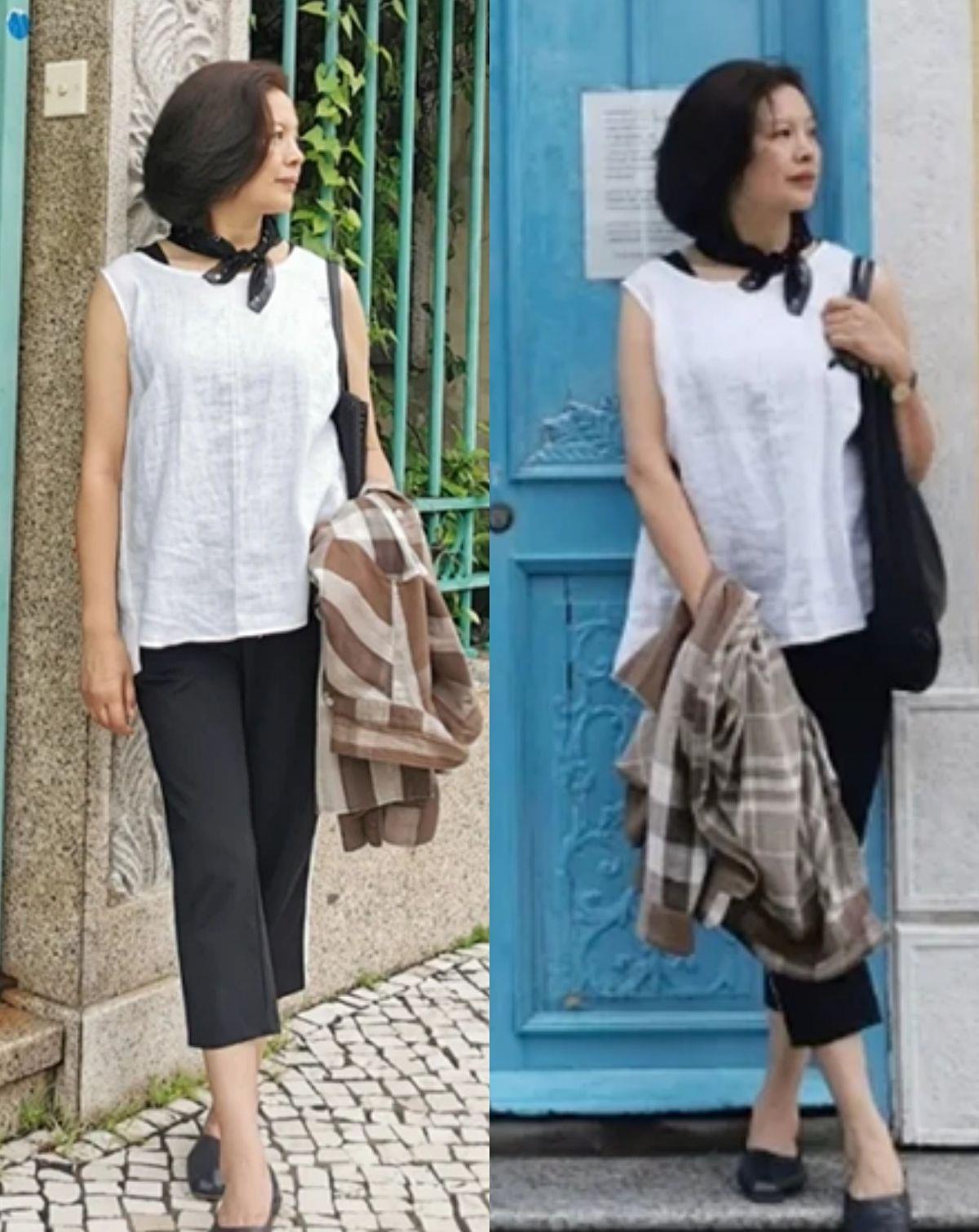 紧身裤|这才是60岁女人最好的打扮,“九分裤+平底鞋”,简约舒适又气质